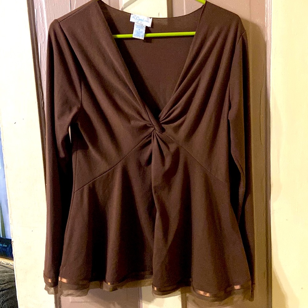 Cute Brown Blouse with lace edging